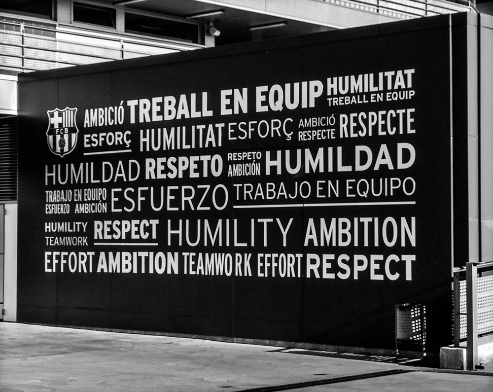 Wall,Of,Values,At,La,Masia,,Fc,Barcelona,Academy,School. joao felix athletico madrid